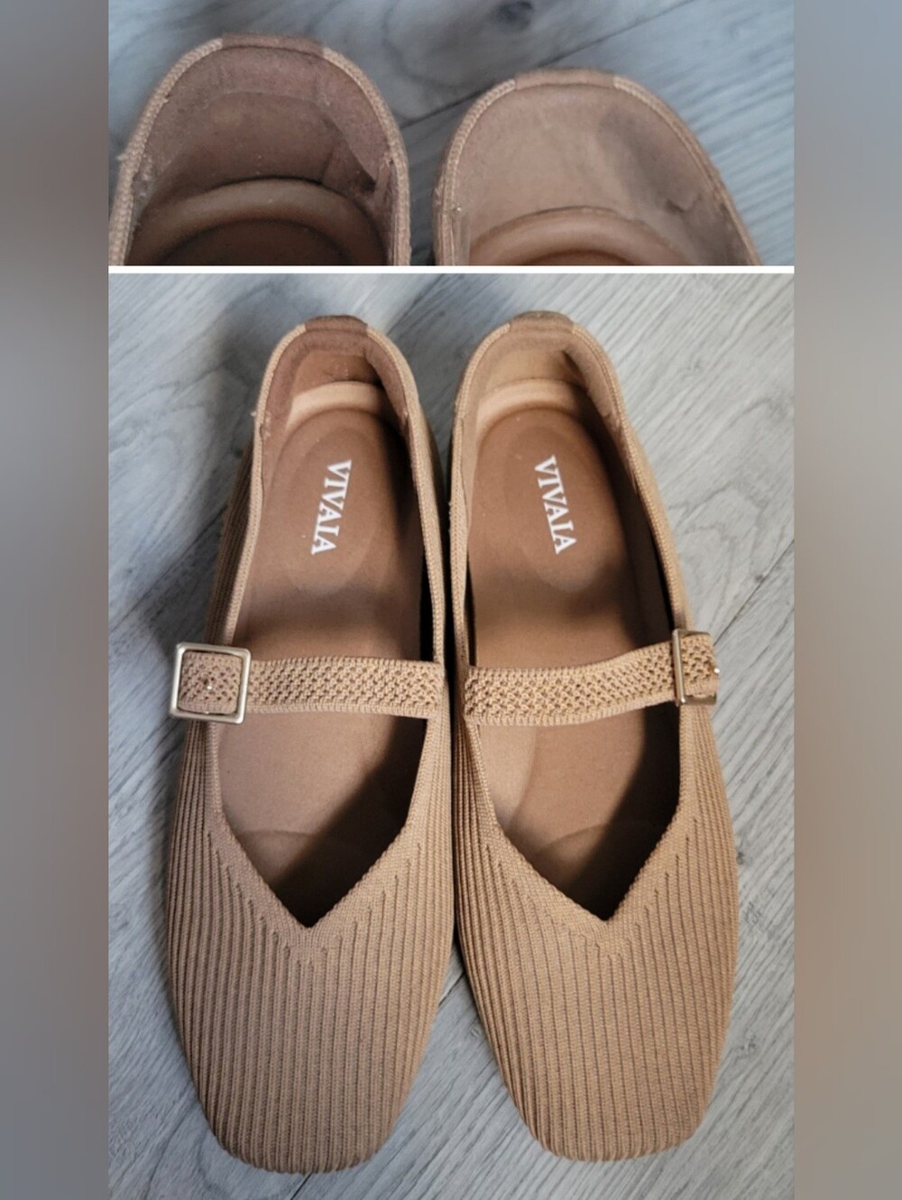 Vivaia Margot Mary Jane Buckle Square-Toe V-Cut Almond Ribbed Flats, US 5 EU 35 - Picture 4 of 15